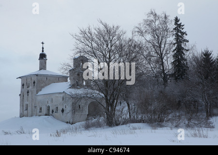St Nicholas' church on the Gorodische at the Truvor's Site in Izborsk, Russia. Stock Photo