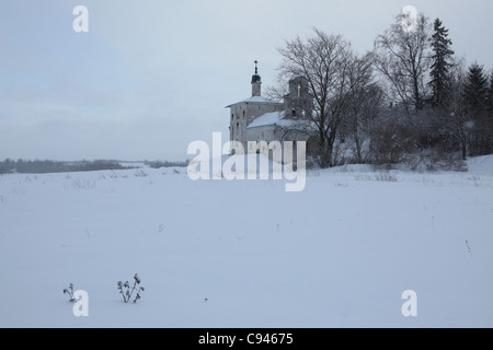St Nicholas' church on the Gorodische at the Truvor's Site in Izborsk, Russia. Stock Photo