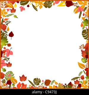 Illustration autumn frame made of various leaves - vector Stock Photo ...