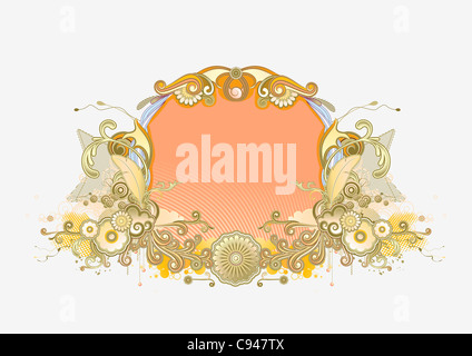 illustration of retro styled design frame made of floral and ornamental elements. Stock Photo