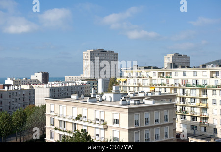 Residential buildiing of Quartier Perret at the UNESCO world heritage site Le Havre on the Seine estuary in Normandy, France Stock Photo