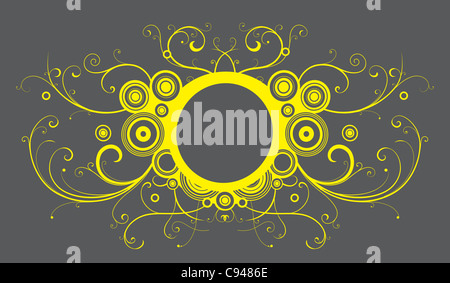 illustration of abstract frame made of floral elements, funky circles and curve lines Stock Photo