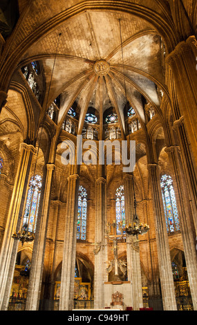 Inside The Cathedral of the Holy Cross and Saint Eulalia, Barcelona, Spain Stock Photo
