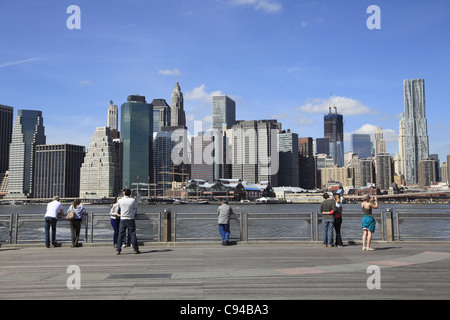 Tourists, Fulton Ferry Landing Pier, Brooklyn Bridge Park, Brooklyn, New York City, USA Stock Photo