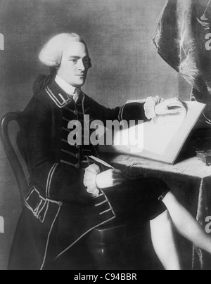 Vintage portrait painting of American statesman John Hancock (1737 - 1793) - President of the Second Continental Congress from 1775 to 1777 and the first person to sign the US Declaration of Independence. Stock Photo