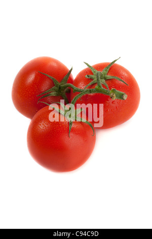 Three Fresh Red Tomatoes Isolated on White Background Stock Photo