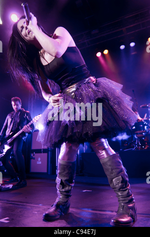 Sheffield, UK, 12/11/2011 Amy Lee lead singer of Evanescence performs at O2 Academy Stock Photo