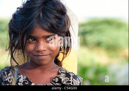 Poor Indian nomadic beggar girl, selective focus with copy space Stock Photo