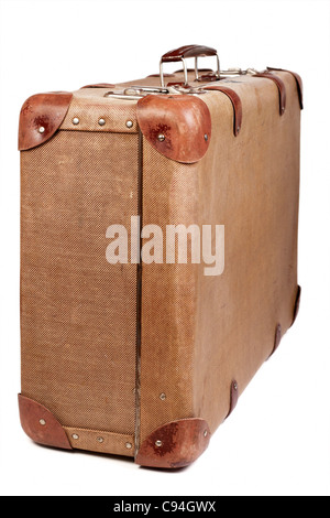 Vintage brown suitcase isolated over white background Stock Photo