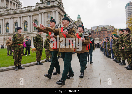 Guard of Honour leaves the Remembrance Sunday wreath laying ceremony, Belfast 13/11/2011 Stock Photo