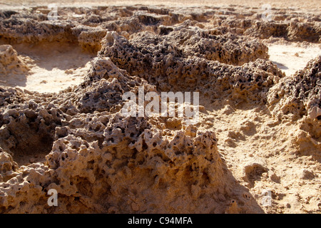 Can Marroig limestone sandstone weathered detail in Formentera island Stock Photo