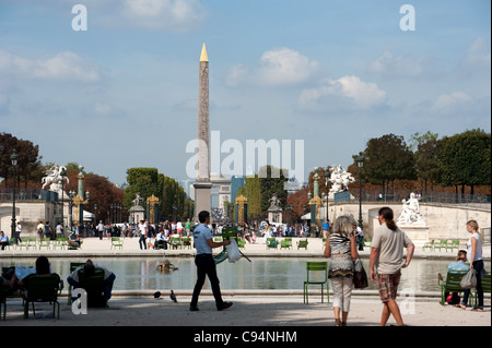 Tuilleries Garden view to place de la concorde with obelisk, Paris, France Stock Photo