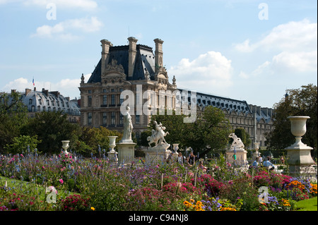 Tuilleries Garden with Musee du Louvre, Paris, France Stock Photo