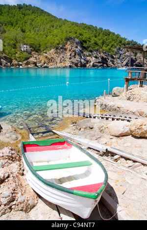 Ibiza Port de Benirras beach with turquoise mediterranean sea in Spain Stock Photo