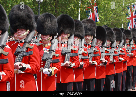 Foot Guards with machine guns on parade on Pall Mall, London, United Kingdom. Stock Photo