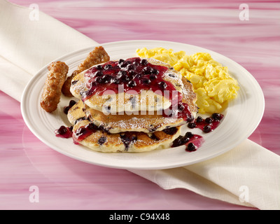 Scrambled Eggs With Pancakes Stock Photo Alamy