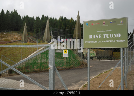 Coe pass, Trentino, Italy. Cold war. Ex NATO base Tuono ( Thunder) . The entrance to the base. Stock Photo