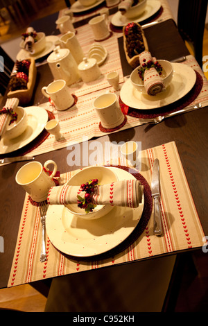 Traditional table setting for Christmas dinner Stock Photo