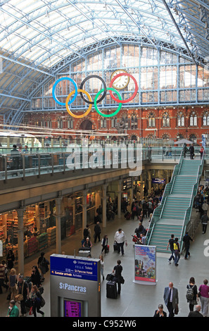 The Olympic rings at St Pancras International station ready for the London 2012 games. Stock Photo