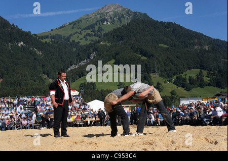 Swiss wrestling "Schwingen" Reichenbach, Bernese Oberland, Switzerland Stock Photo