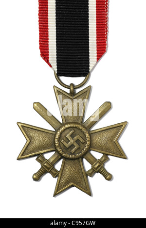 A German medal from World war 2 on a white background with slight drop shadow. Not to be used in countries where the Swastika image is banned. Stock Photo