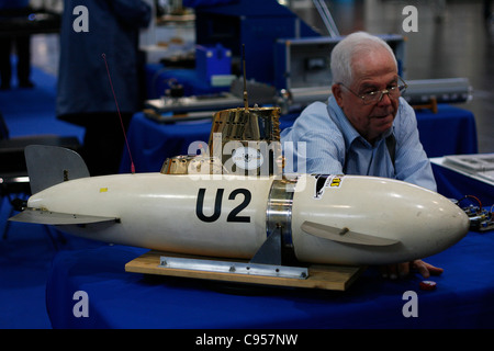 A reproduction of the historical U-boat U2 from the German Navy exhibited in a trade fair in Leipzig, Germany. Stock Photo