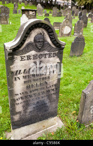 19th Century Gravestone. An example of a repaired gravestone in the old Halifax Burying Ground. Stock Photo