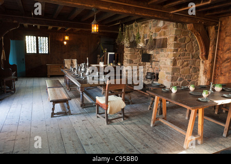 The Common Room/ Dining room at Port Royal. The reconstructed Port Royal Habitation built in the early 1600s Stock Photo