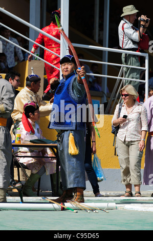 Archery competition during the Traditional Naadam Festival in Ulan Bator, Mongolia Stock Photo