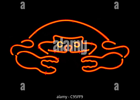 Red crab neon sign isolated on black background Stock Photo