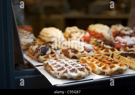 Waffles for sale in Brussels, Belgium Stock Photo