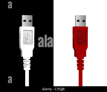 Usb Cable Two Reds Red USB-C and USB-A cables on white background Stock Photo - Alamy