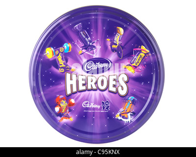 Box of Assorted Cadbury Heroes Chocolates Confectionery Isolated Against A White Background With A Clipping Path And No People