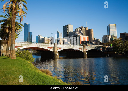 View across the Yarra River to the city skyline of Melbourne, Victoria, Australia Stock Photo