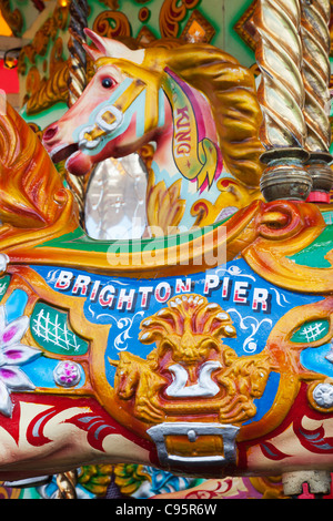 England, East Sussex, Brighton, Brighton Pier, Carousel Horse Stock Photo