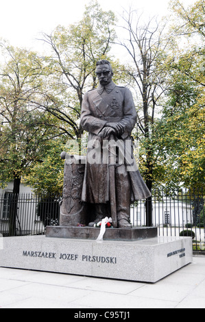 Jozef Pilsudski monument near Belweder Palace in Warsaw, Poland Stock Photo