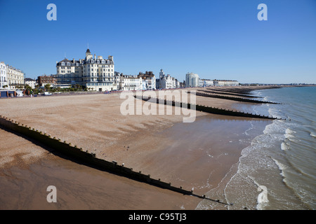 England, East Sussex, Eastbourne, Beach and Seafront Skyline Stock Photo