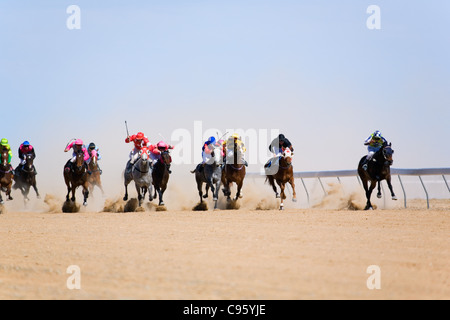 Horse racing in the Australian outback, at the annual Birdsville Cup races. Stock Photo