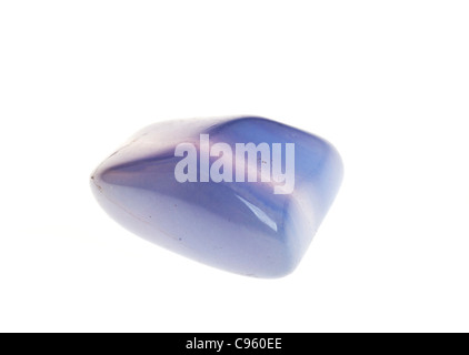 Cutout of a blue lace agate gemstone on white background