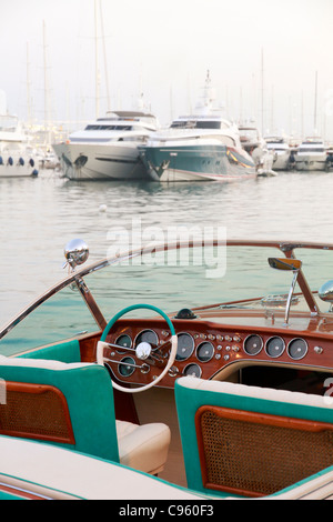 Motorboat wooden old vintage classic Stock Photo