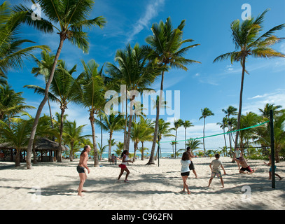 Volleyball on Bavaro Beach at Riu Bambu Hotel, Punta Cana, Dominican Republic Stock Photo
