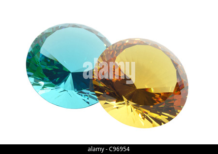 Blue and yellow diamonds , isolated on white , with clipping patch Stock Photo