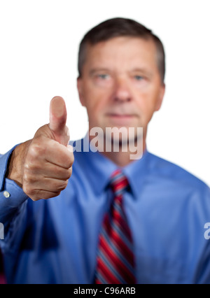 Senior executive or security man opens sensor by pressing thumb onto the plate Stock Photo