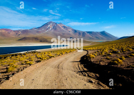 Laguna Miscanti is a brackish water lake located in the altiplano of the Antofagasta Region, in northern Chile. Stock Photo