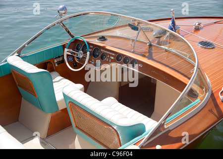 Motorboat wooden old vintage classic Stock Photo