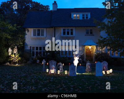 Spooky Halloween decoration in the front yard of a house in Toronto, Canada. Stock Photo