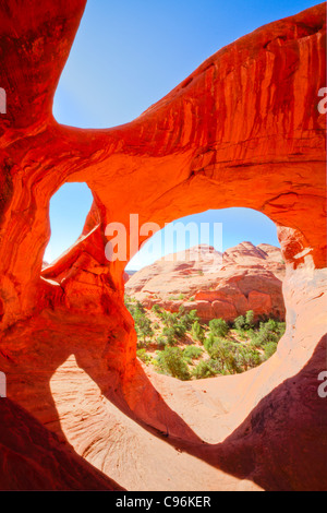 Spider Web Arch, Monument Valley Tribal Park, Arizona Hunts Mesa, Triple arch in De Chelly sandstone Stock Photo