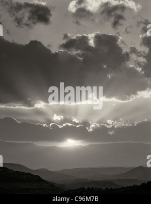 Sunset clouds with sun rays. Near Sedona, Arizona Stock Photo