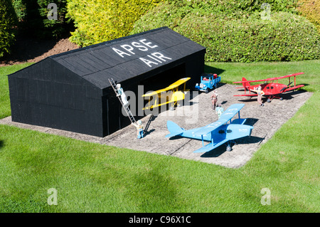 Model airfield and planes at the Model Village, Godshill on the Isle of Wight, England Stock Photo