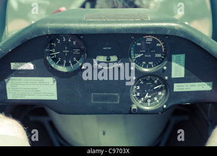 Instrument panel of glider in mid air Stock Photo